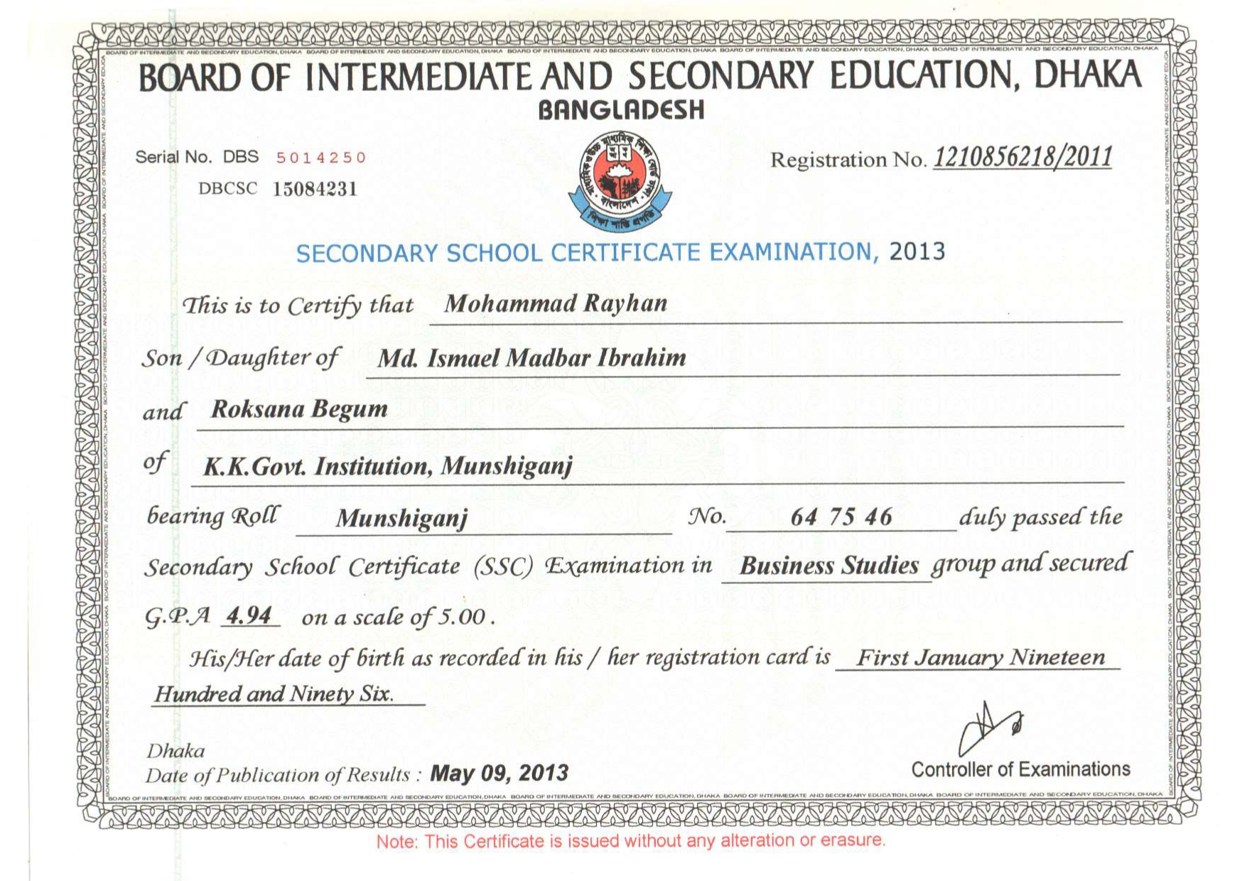 JSC Certificate